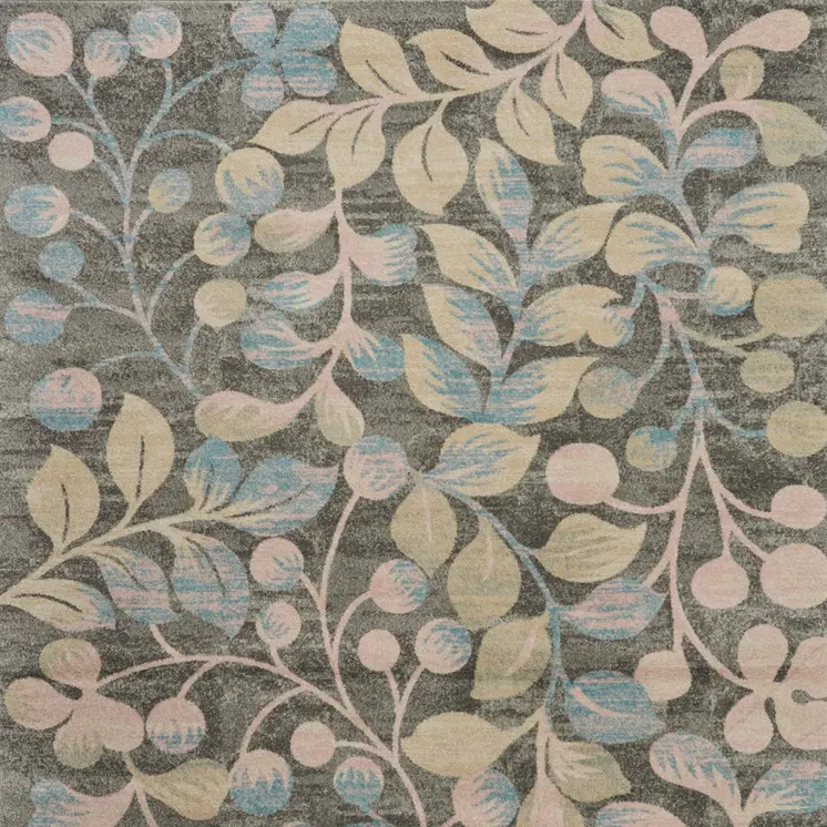 9' X 12' Beige Gray And Blue Botanical Leaves Area Rug