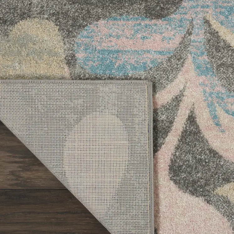 9' X 12' Beige Gray And Blue Botanical Leaves Area Rug