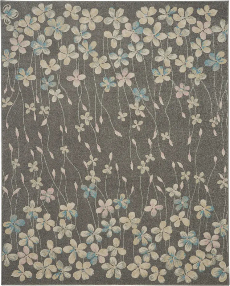 9' X 12' Beige And Gray Floral Area Rug