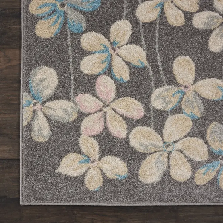 9' X 12' Beige And Gray Floral Area Rug