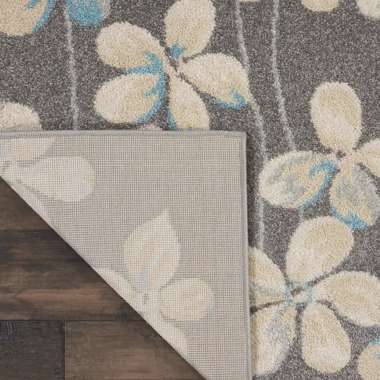 9' X 12' Beige And Gray Floral Area Rug