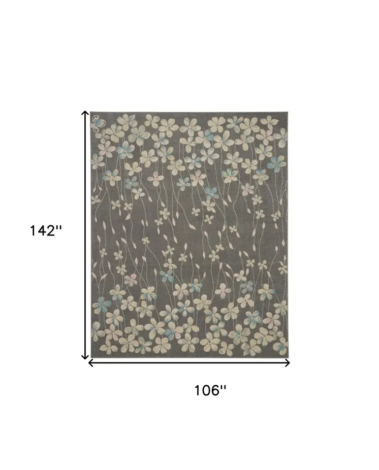 9' X 12' Beige And Gray Floral Area Rug