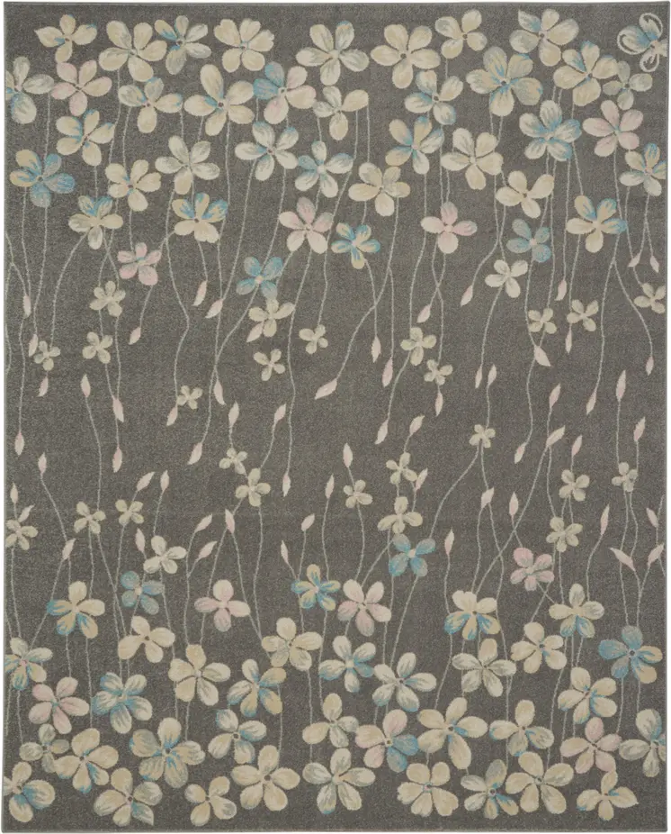 9' X 12' Beige And Gray Floral Area Rug