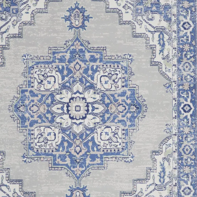 8' X 12' Ivory Blue and Gray Floral Distressed Non Skid Area Rug