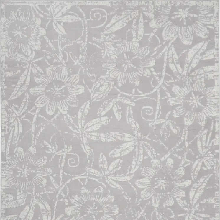 8' X 12' Ivory and Gray Floral Distressed Non Skid Area Rug