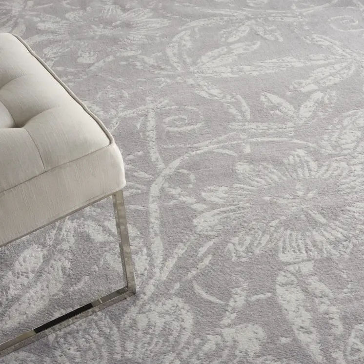8' X 12' Ivory and Gray Floral Distressed Non Skid Area Rug