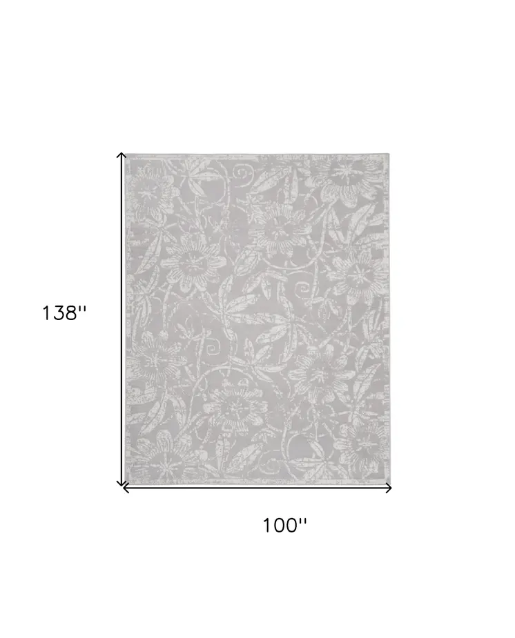 8' X 12' Ivory and Gray Floral Distressed Non Skid Area Rug