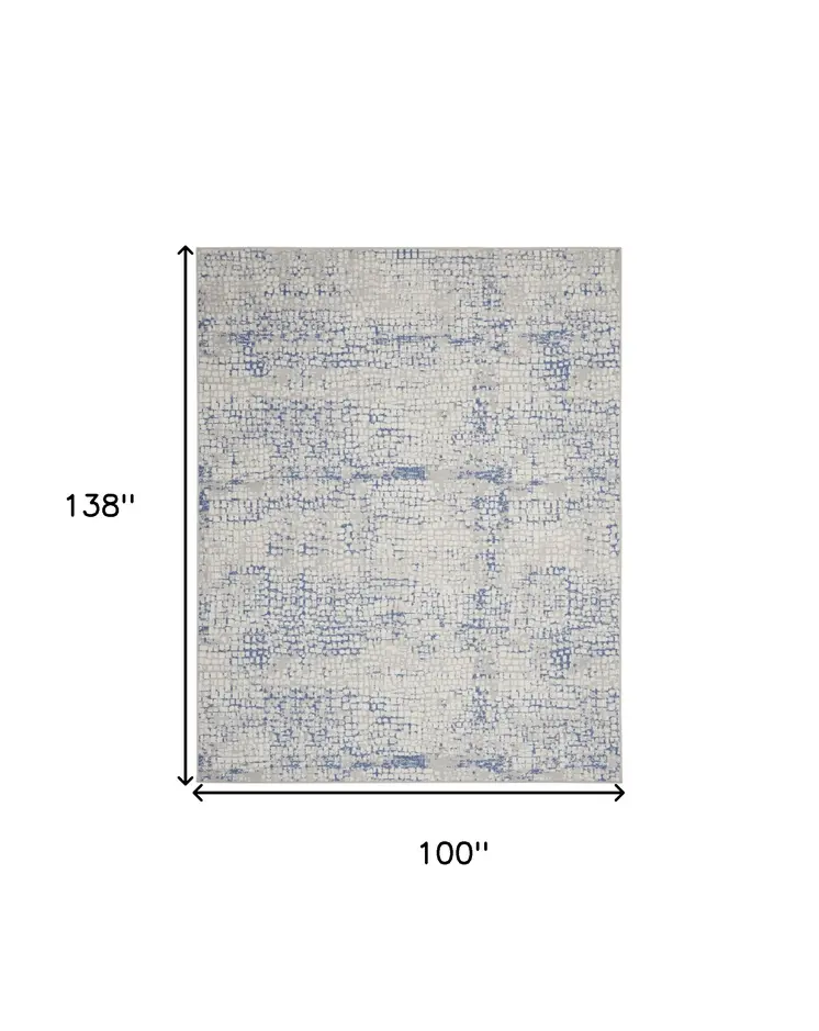 8' X 12' Ivory Blue and Gray Abstract Distressed Non Skid Area Rug