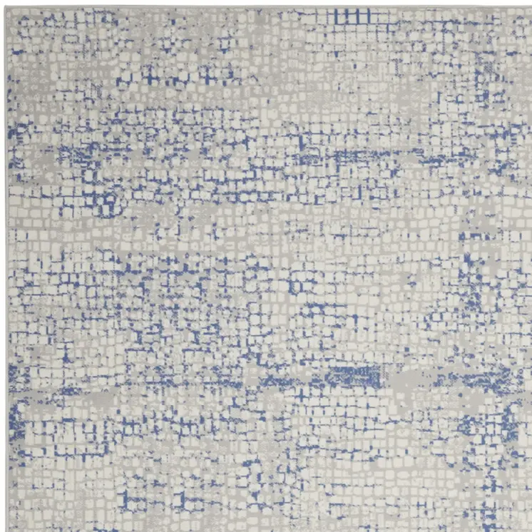 8' X 12' Ivory Blue and Gray Abstract Distressed Non Skid Area Rug