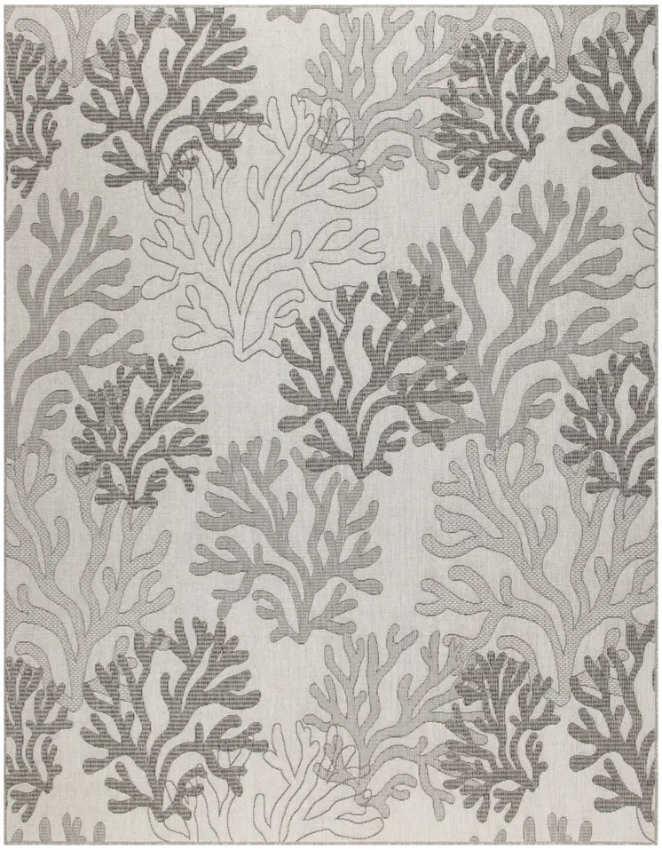 9' X 12' Gray Black And Ivory Nautical Indoor Outdoor Area Rug