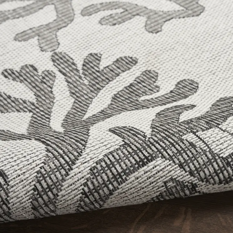 9' X 12' Gray Black And Ivory Nautical Indoor Outdoor Area Rug