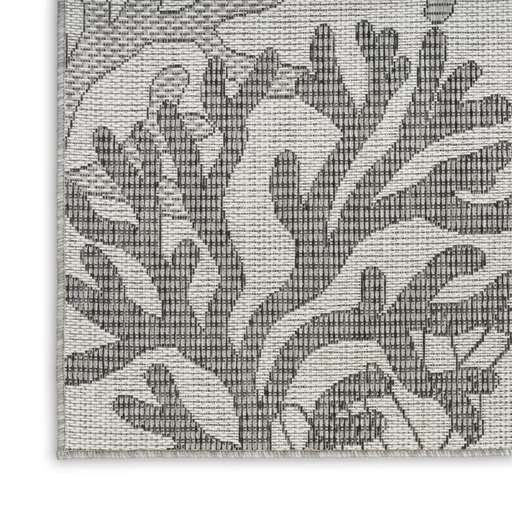 9' X 12' Gray Black And Ivory Nautical Indoor Outdoor Area Rug