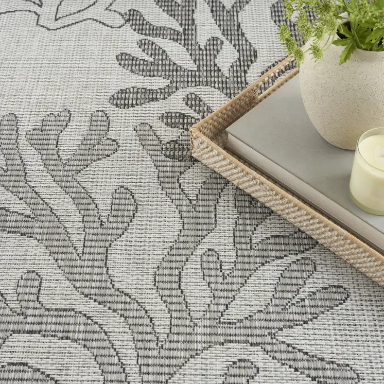 9' X 12' Gray Black And Ivory Nautical Indoor Outdoor Area Rug