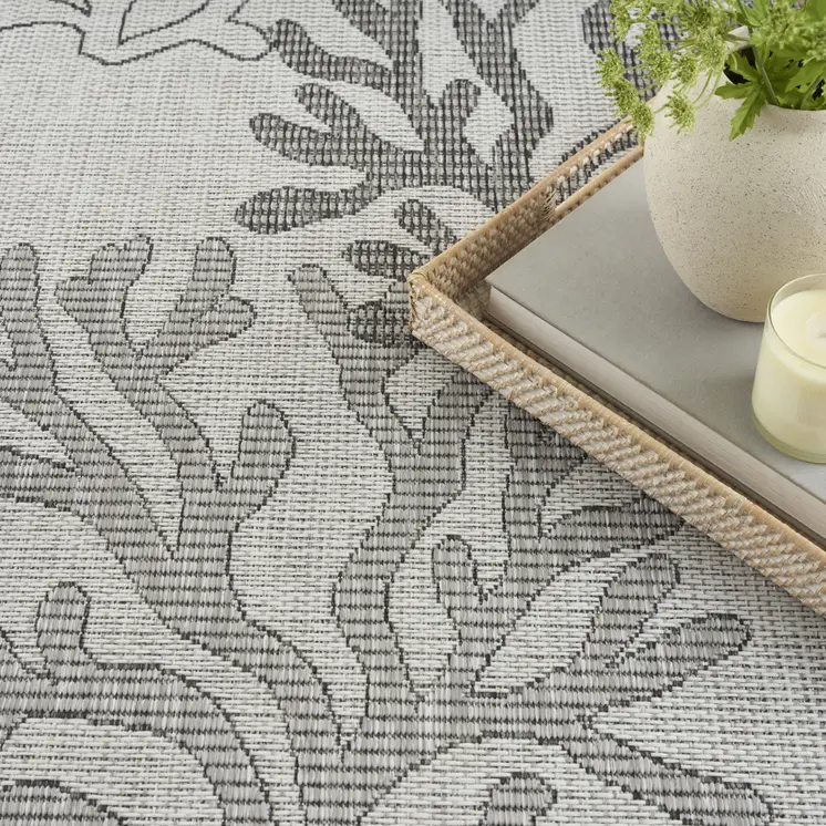 9' X 12' Gray Black And Ivory Nautical Indoor Outdoor Area Rug