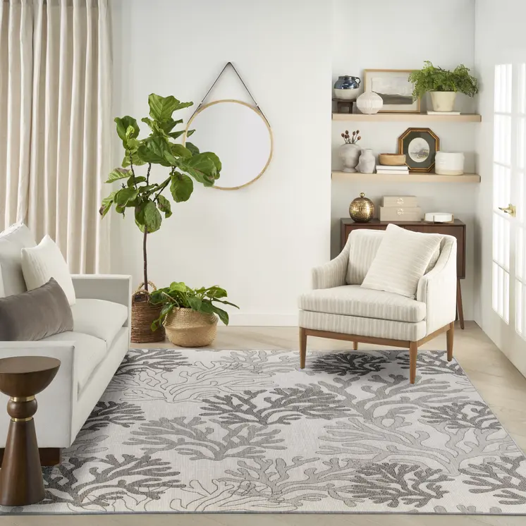 9' X 12' Gray Black And Ivory Nautical Indoor Outdoor Area Rug