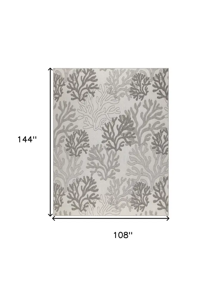 9' X 12' Gray Black And Ivory Nautical Indoor Outdoor Area Rug