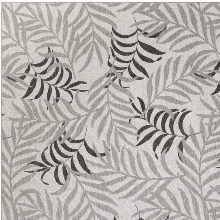 9' X 12' Gray Black And Ivory Palm Leaf Indoor Outdoor Area Rug