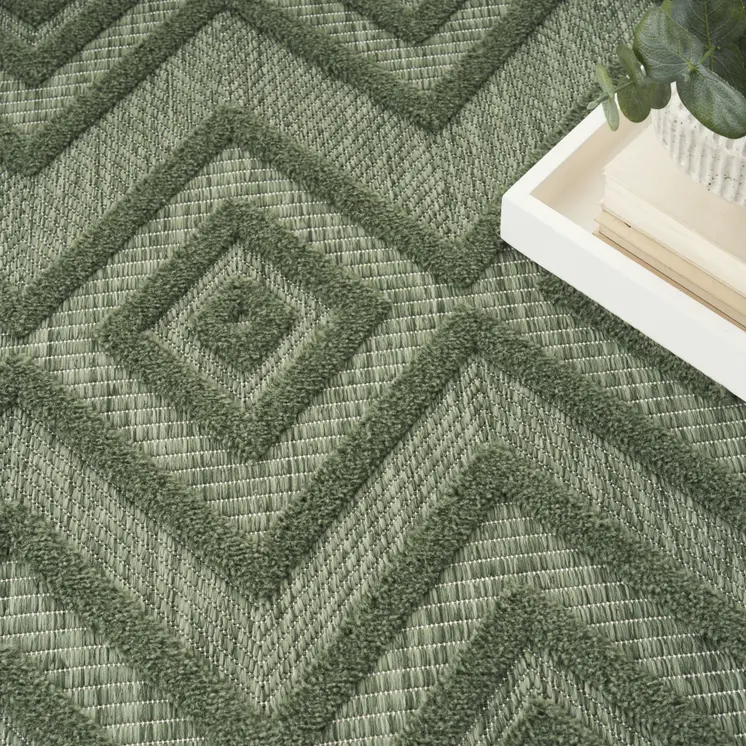 9' X 12' Dark Green And Light Green Geometric Indoor Outdoor Area Rug