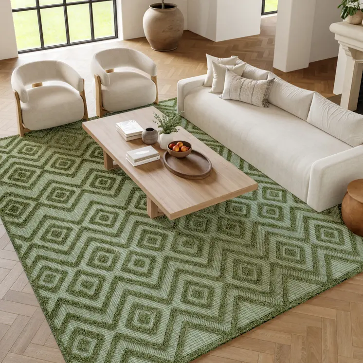 9' X 12' Dark Green And Light Green Geometric Indoor Outdoor Area Rug