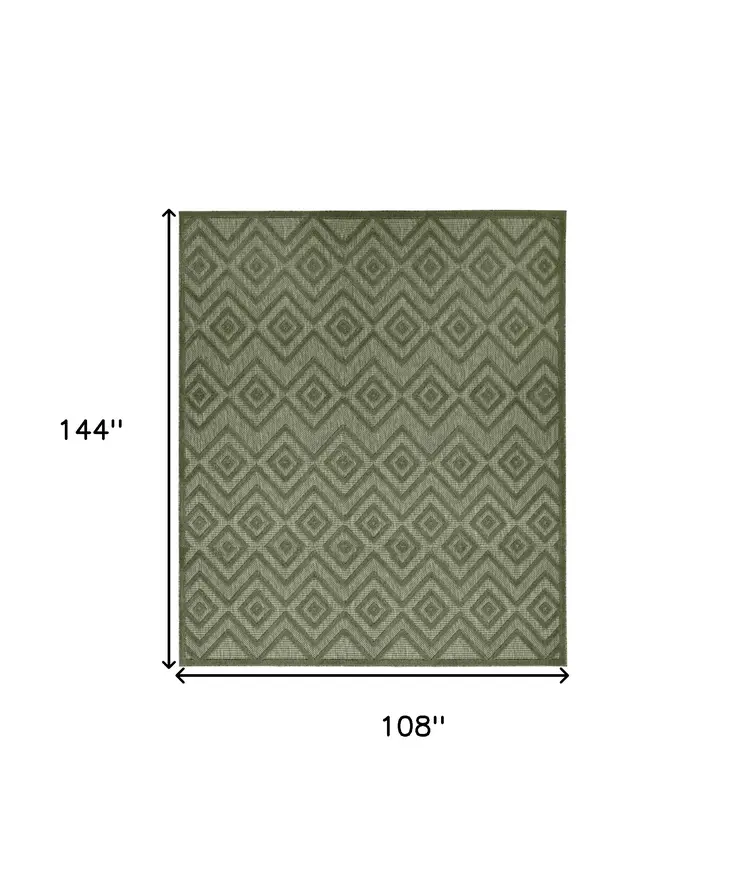 9' X 12' Dark Green And Light Green Geometric Indoor Outdoor Area Rug