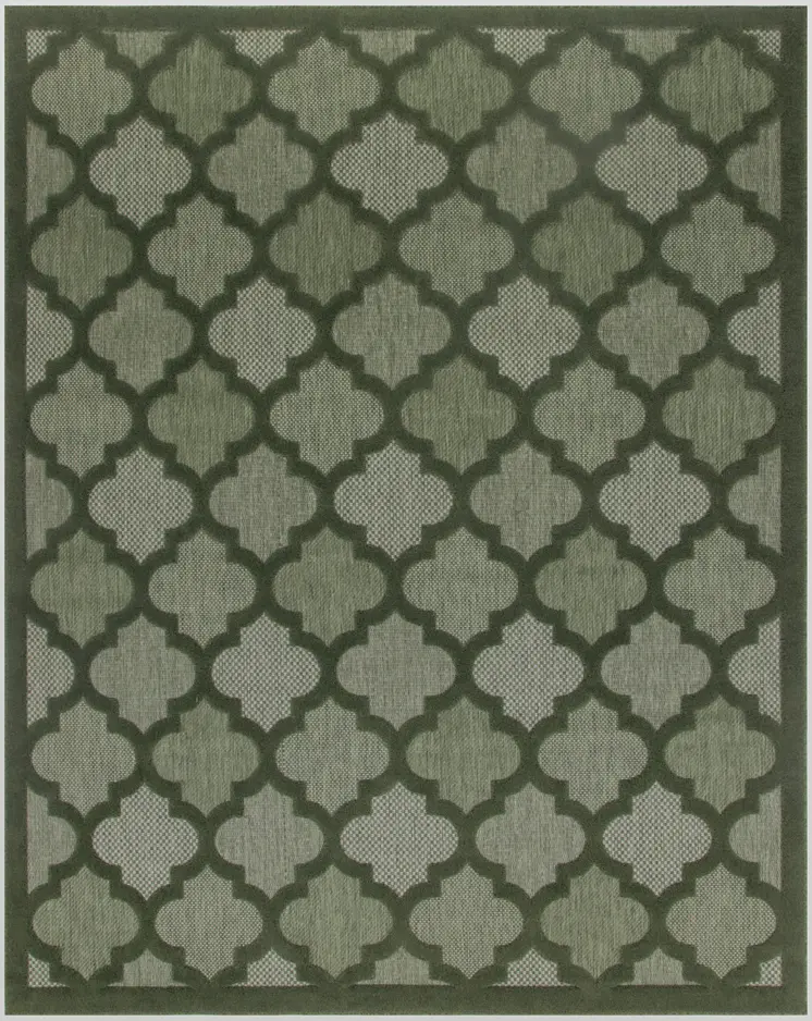 9' X 12' Dark Green And Light Green Trellis Indoor Outdoor Area Rug