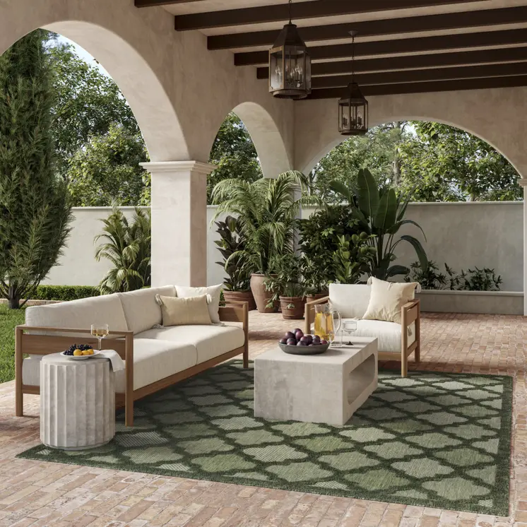 9' X 12' Dark Green And Light Green Trellis Indoor Outdoor Area Rug