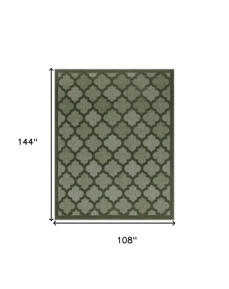 9' X 12' Dark Green And Light Green Trellis Indoor Outdoor Area Rug