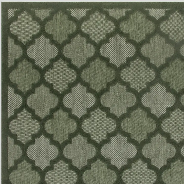 9' X 12' Dark Green And Light Green Trellis Indoor Outdoor Area Rug