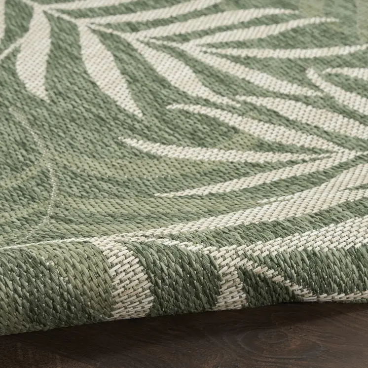 9' X 12' Ivory And Green Palm Leaf Indoor Outdoor Area Rug