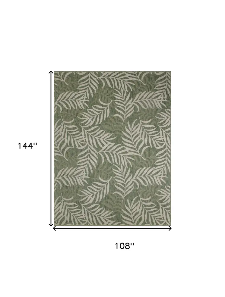 9' X 12' Ivory And Green Palm Leaf Indoor Outdoor Area Rug