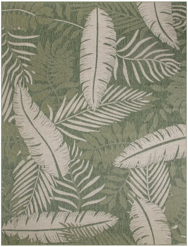 9' X 12' Ivory And Green Palm Leaf Indoor Outdoor Area Rug