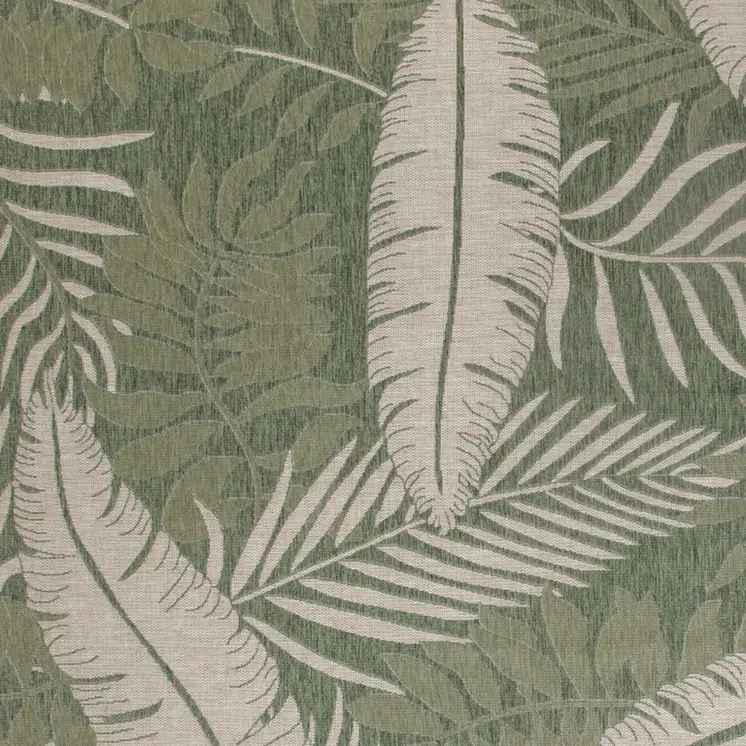 9' X 12' Ivory And Green Palm Leaf Indoor Outdoor Area Rug