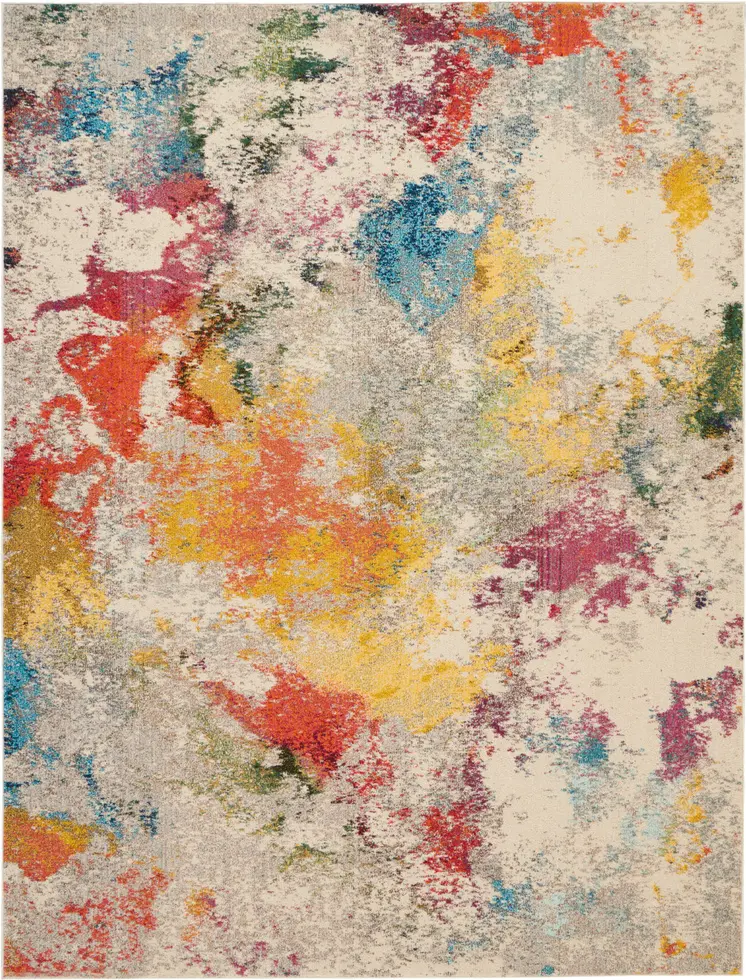 9' X 12' Ivory Abstract Power Loom Area Rug