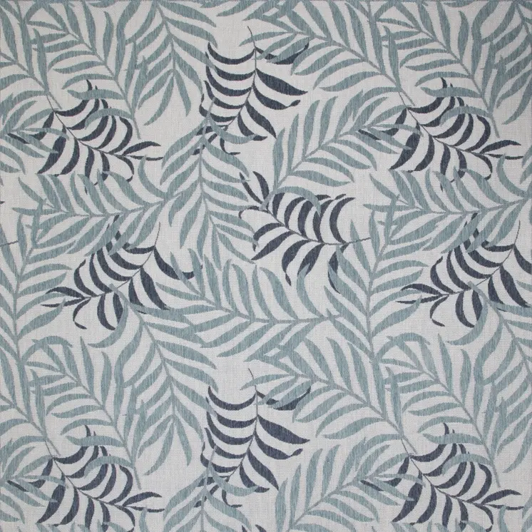 9' X 12' Ivory Sky Blue And Blue Palm Leaf Indoor Outdoor Area Rug