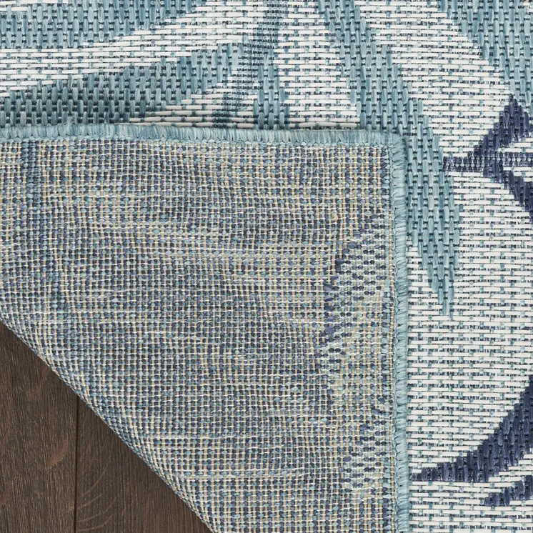 9' X 12' Ivory Sky Blue And Blue Palm Leaf Indoor Outdoor Area Rug