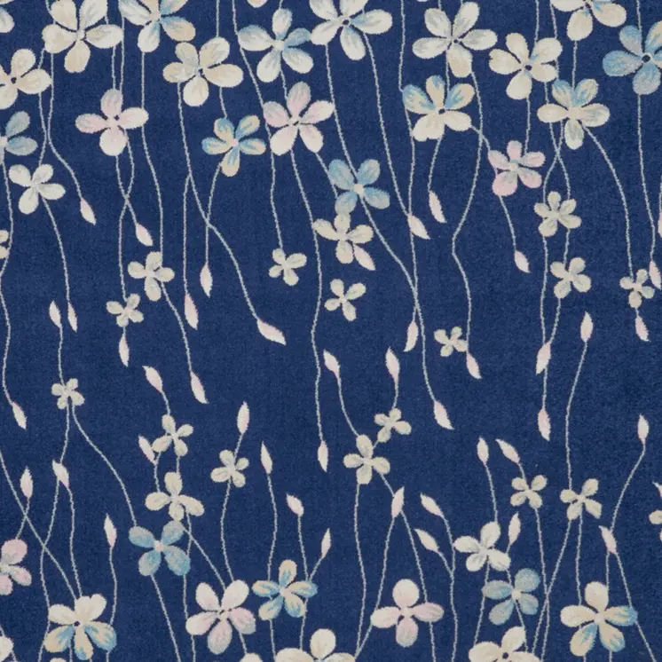 9' X 12' Navy Blue and Ivory Floral Area Rug