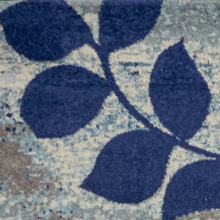 9' X 12' Navy Blue and Ivory Botanical Leaves Area Rug