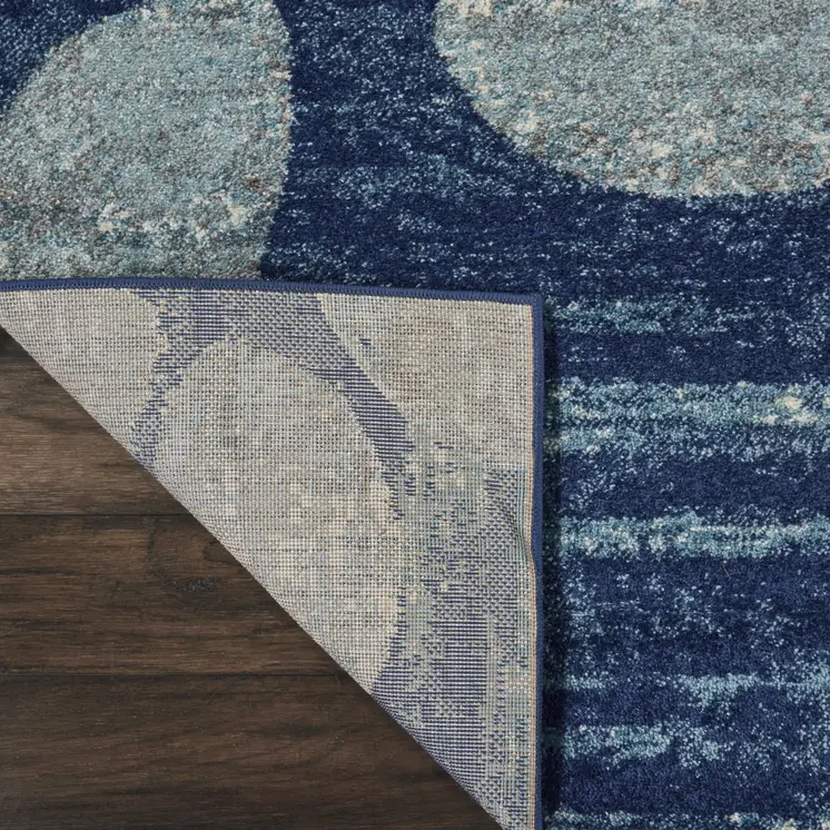 9' X 12' Navy Blue and Ivory Botanical Leaves Area Rug