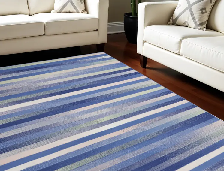 8' X 12' Ivory Tan and Blue Abstract Distressed Non Skid Area Rug