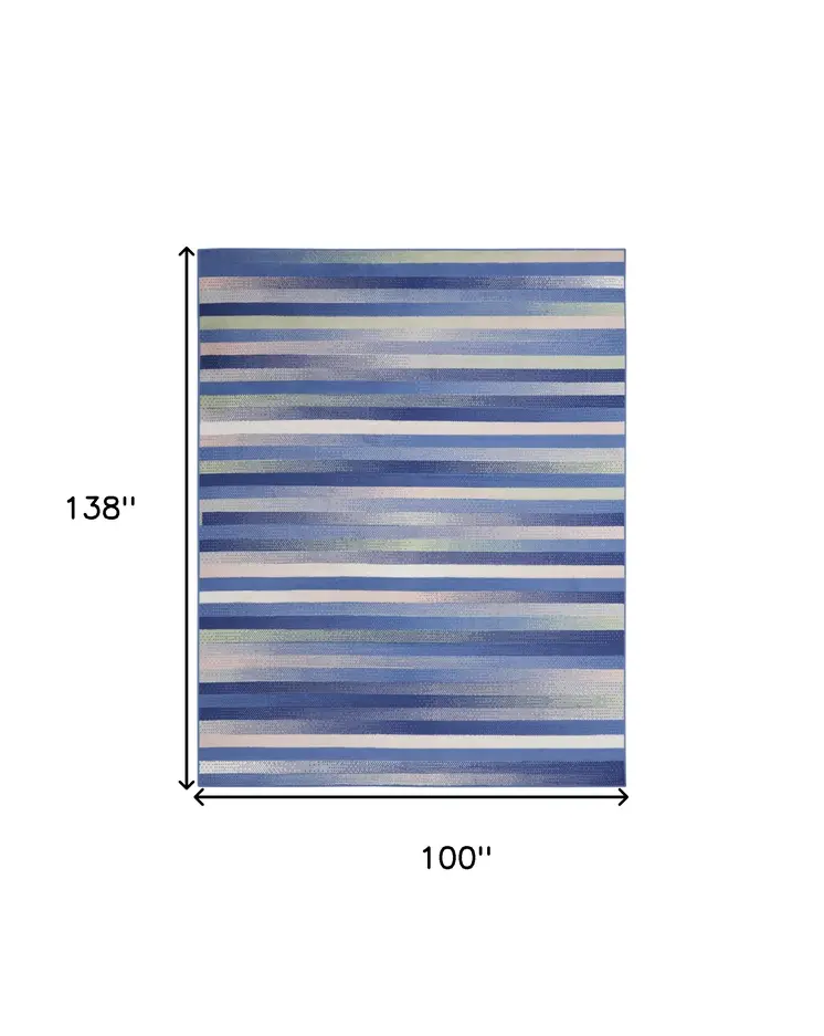 8' X 12' Ivory Tan and Blue Abstract Distressed Non Skid Area Rug