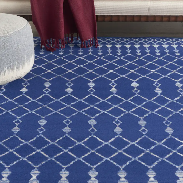 8' X 12' Navy Blue and Ivory Moroccan Distressed Non Skid Area Rug