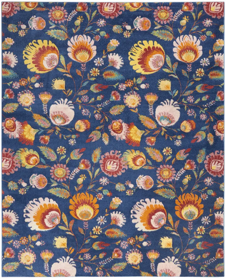9' X 12' Navy Blue Floral Power Loom Area Rug