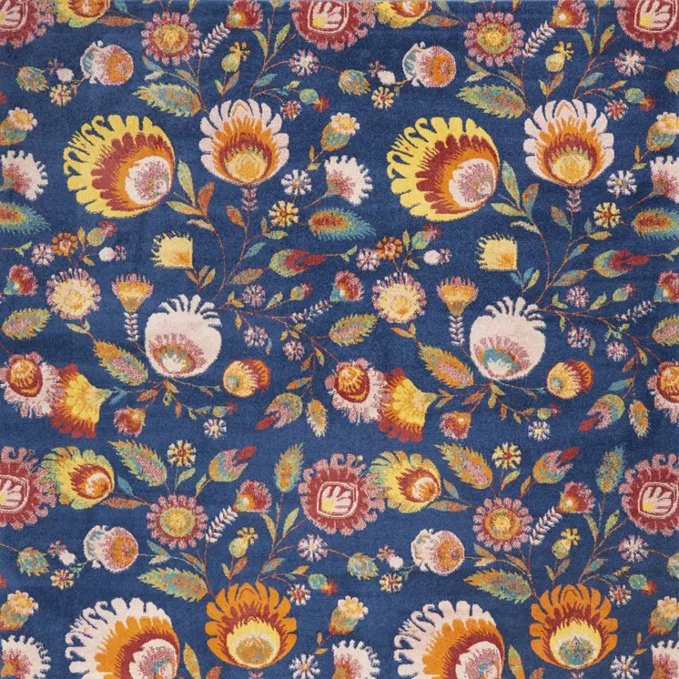 9' X 12' Navy Blue Floral Power Loom Area Rug