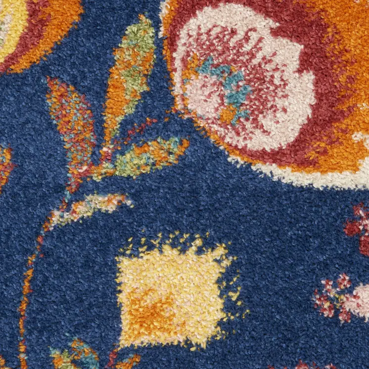 9' X 12' Navy Blue Floral Power Loom Area Rug