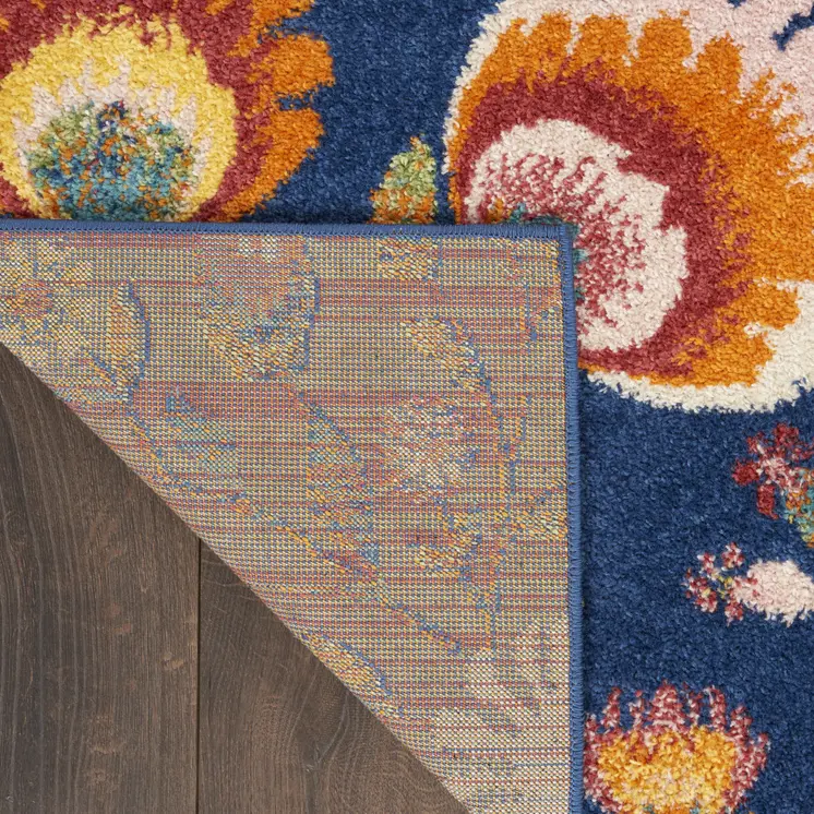 9' X 12' Navy Blue Floral Power Loom Area Rug