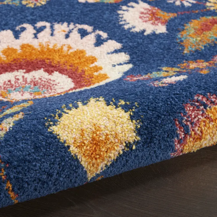 9' X 12' Navy Blue Floral Power Loom Area Rug