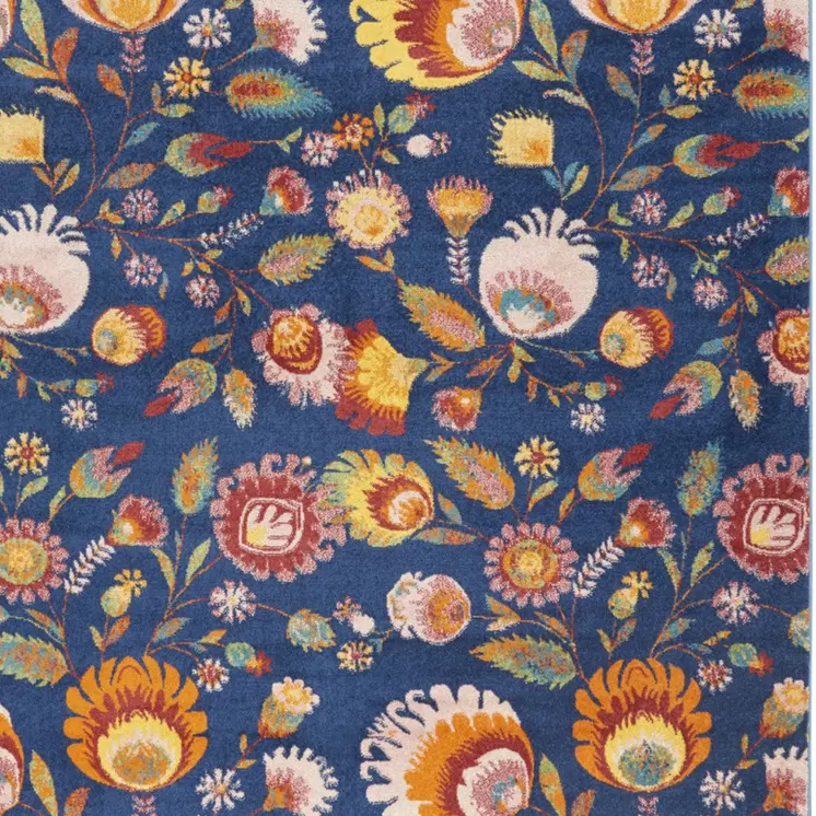 9' X 12' Navy Blue Floral Power Loom Area Rug