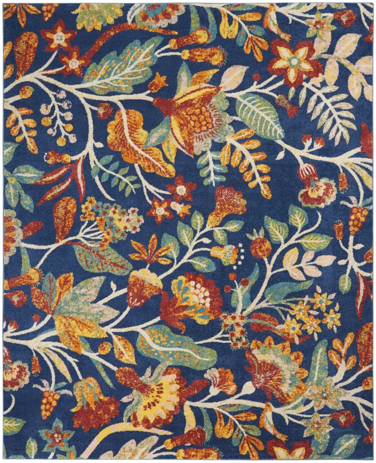 9' X 12' Navy Blue Floral Power Loom Area Rug