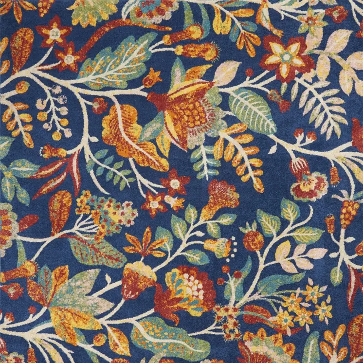 9' X 12' Navy Blue Floral Power Loom Area Rug
