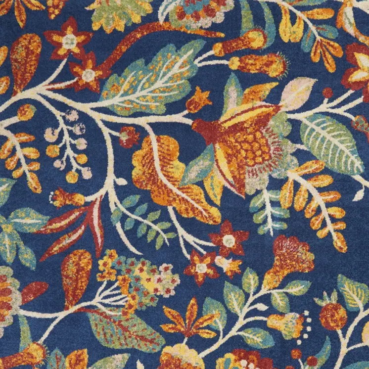 9' X 12' Navy Blue Floral Power Loom Area Rug